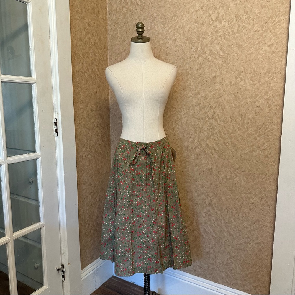 VTG 70s 80s NWT Ditsy Strawberry Print Pleated Midi Skirt